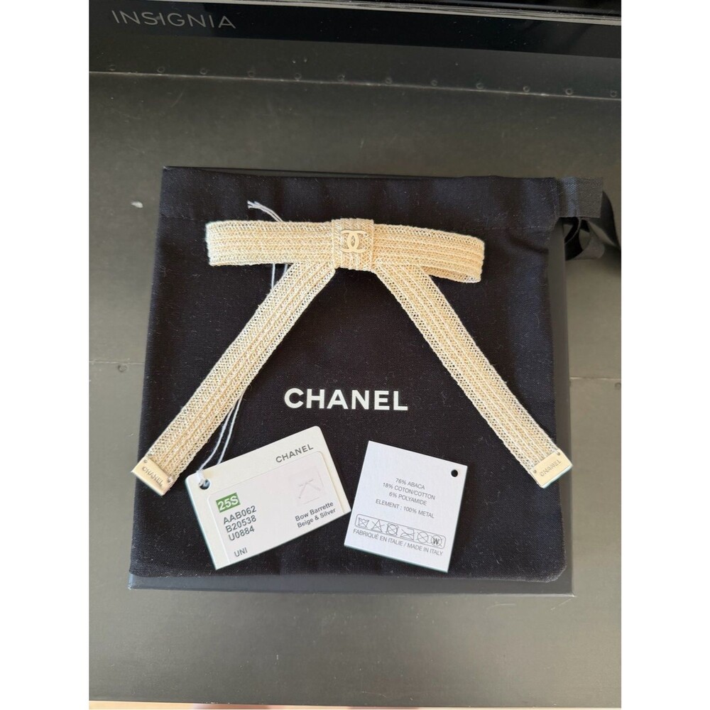 Chanel 25S CC Logo Abaca Raffia Bow Barrette Hair Clip RARE NEW
